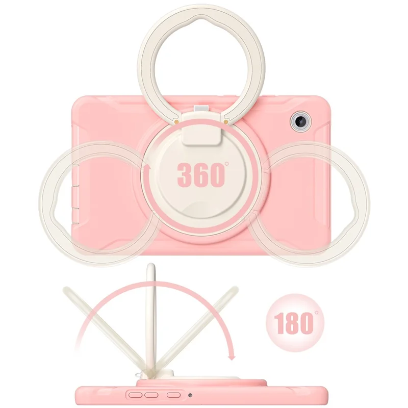 For Samsung Galaxy Tab A11 Case 360 Degree Rotary Kickstand Handle PC + TPU Hybrid Cover - Sakura Pink