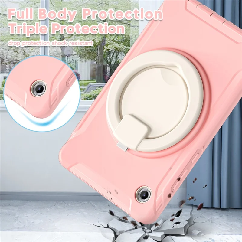 For Samsung Galaxy Tab A11 Case 360 Degree Rotary Kickstand Handle PC + TPU Hybrid Cover - Sakura Pink