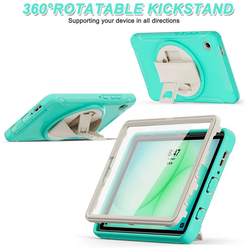 Cover per Samsung Galaxy Tab A11 con Supporto Rotante Custodia PC + TPU per Tablet con Cinturino a Mano - Verde Menta