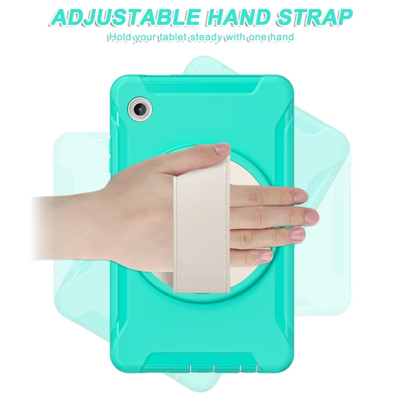 Cover per Samsung Galaxy Tab A11 con Supporto Rotante Custodia PC + TPU per Tablet con Cinturino a Mano - Verde Menta