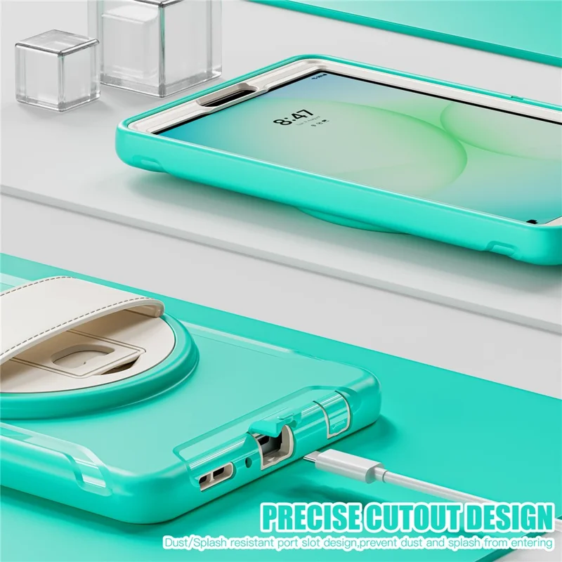 Cover per Samsung Galaxy Tab A11 con Supporto Rotante Custodia PC + TPU per Tablet con Cinturino a Mano - Verde Menta