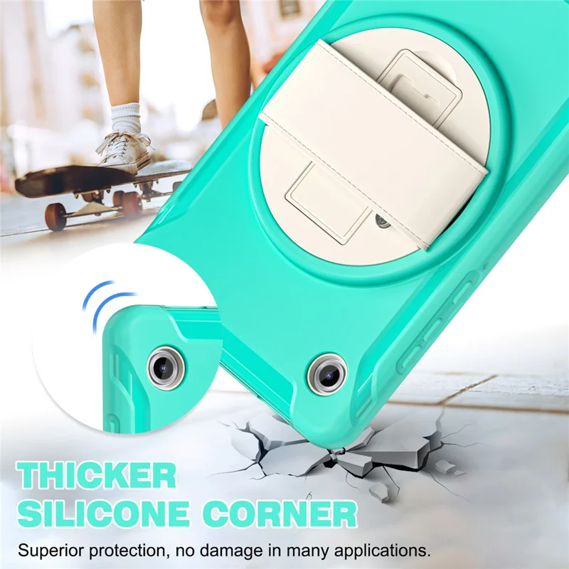 Cover per Samsung Galaxy Tab A11 con Supporto Rotante Custodia PC + TPU per Tablet con Cinturino a Mano - Verde Menta