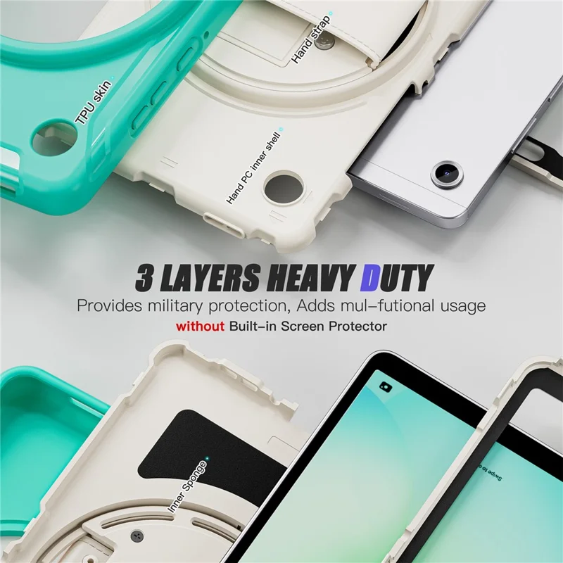 Cover per Samsung Galaxy Tab A11 con Supporto Rotante Custodia PC + TPU per Tablet con Cinturino a Mano - Verde Menta