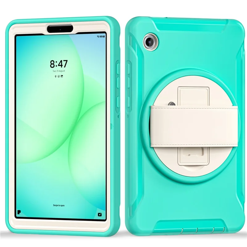 Cover per Samsung Galaxy Tab A11 con Supporto Rotante Custodia PC + TPU per Tablet con Cinturino a Mano - Verde Menta