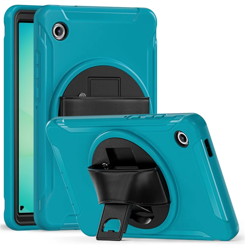For Samsung Galaxy Tab A11 Case Rotary Kickstand PC + TPU Tablet Cover with Hand Strap - Baby Blue