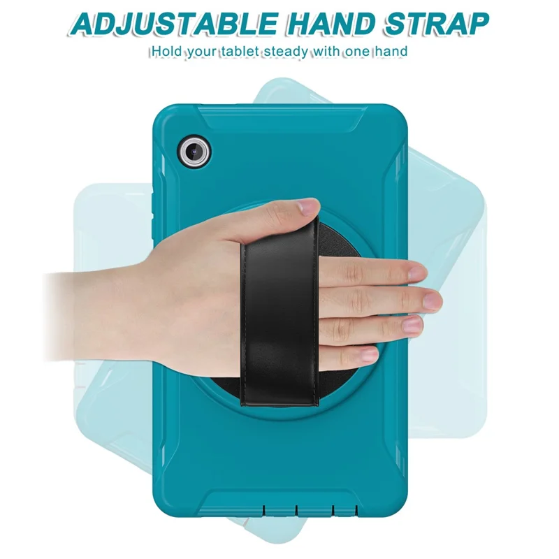For Samsung Galaxy Tab A11 Case Rotary Kickstand PC + TPU Tablet Cover with Hand Strap - Baby Blue