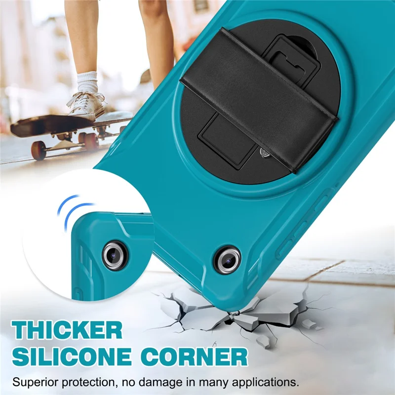For Samsung Galaxy Tab A11 Case Rotary Kickstand PC + TPU Tablet Cover with Hand Strap - Baby Blue