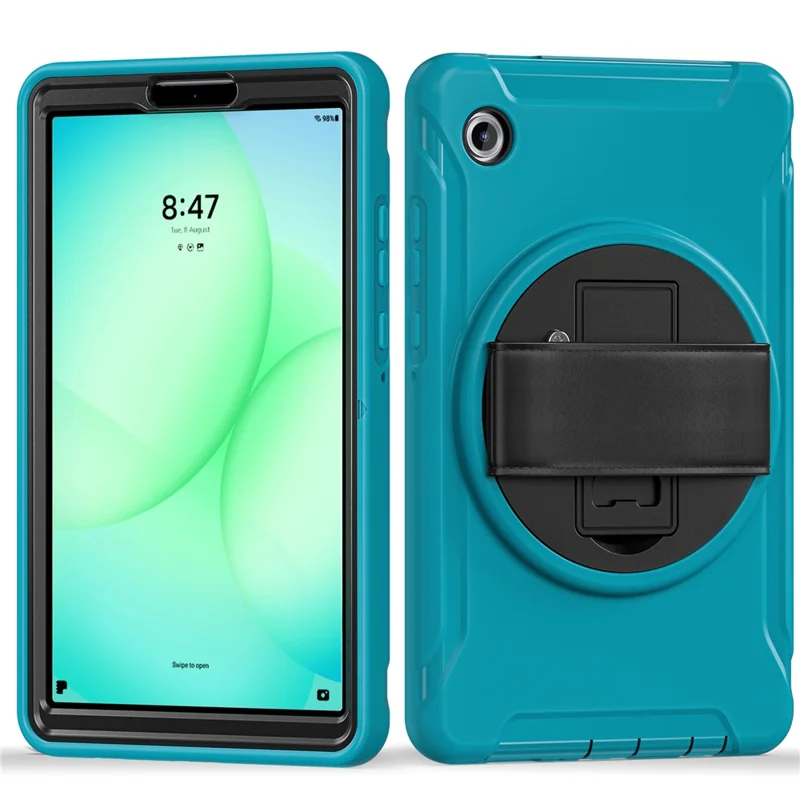 For Samsung Galaxy Tab A11 Case Rotary Kickstand PC + TPU Tablet Cover with Hand Strap - Baby Blue