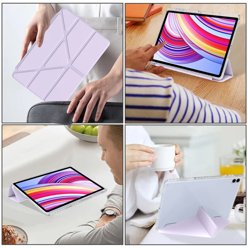 Til Samsung Galaxy Tab S11 Ultra Case PU-læder Origami stående gennemsigtig tabletbeskyttelse - Lyserosa