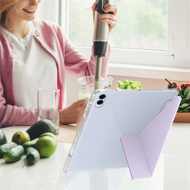 Til Samsung Galaxy Tab S11 Ultra Case PU-læder Origami stående gennemsigtig tabletbeskyttelse - Lyserosa
