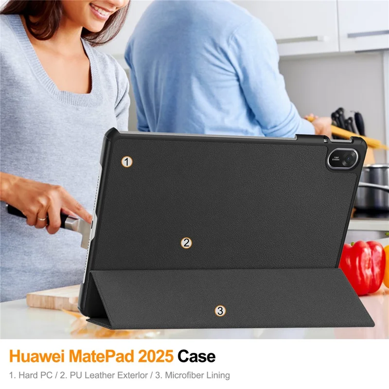 Futerał do Huawei MatePad 11.5 2025 z funkcją antywypadkową, skórzany pokrowiec ze stojakiem na tablet - Czarny