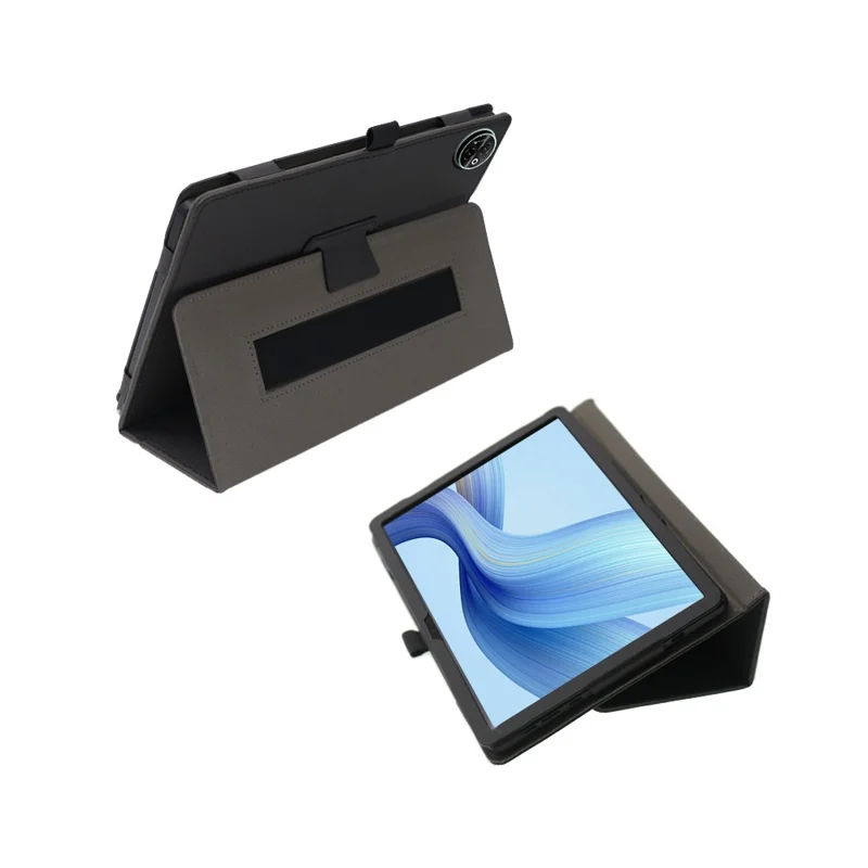 For Doogee Tab E3 Max Case Stand PU Leather Tablet Cover Built-in Hand Strap - Black