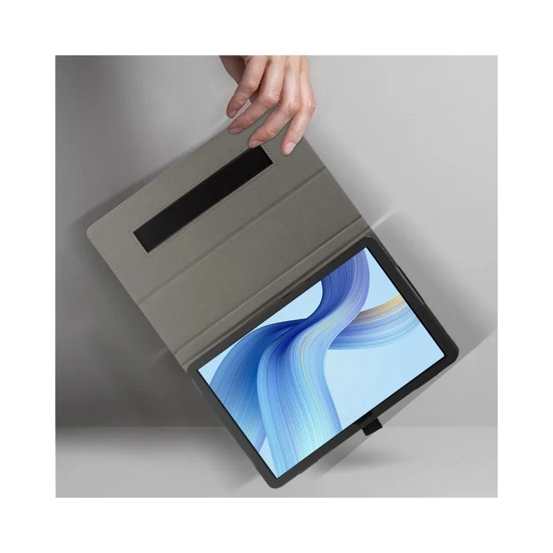 For Doogee Tab E3 Max Case Stand PU Leather Tablet Cover Built-in Hand Strap - Black
