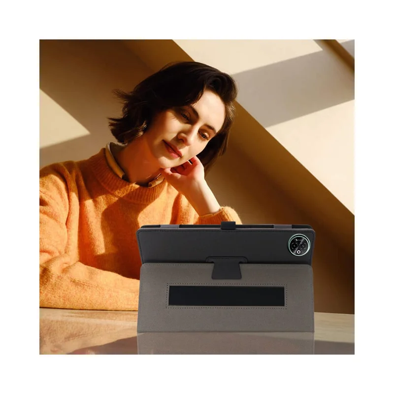 For Doogee Tab E3 Max Case Stand PU Leather Tablet Cover Built-in Hand Strap - Black