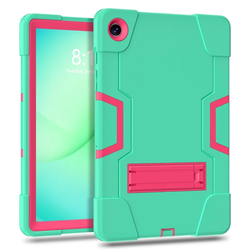 For Samsung Galaxy Tab A11+ Case Robot Style Silicone + PC Tablet Cover with Kickstand - Mint Green  /  Rose
