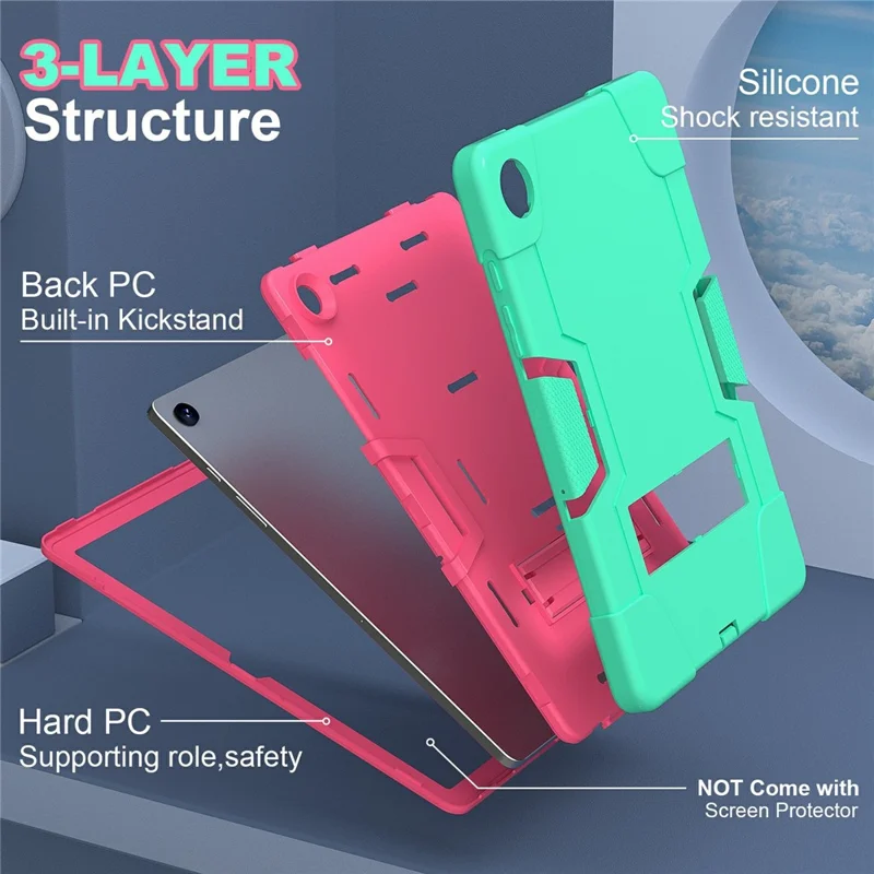 For Samsung Galaxy Tab A11+ Case Robot Style Silicone + PC Tablet Cover with Kickstand - Mint Green  /  Rose