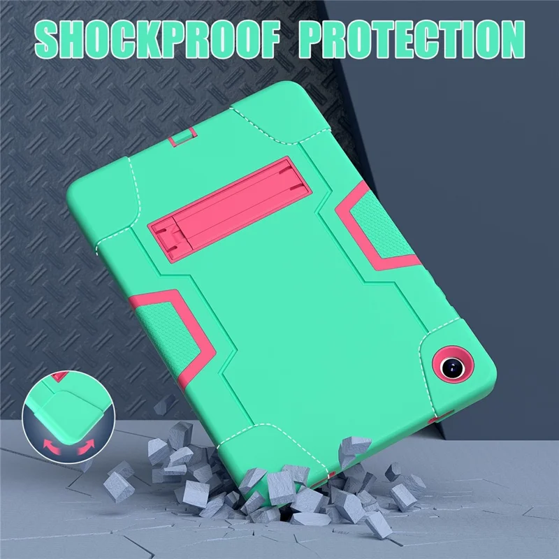 For Samsung Galaxy Tab A11+ Case Robot Style Silicone + PC Tablet Cover with Kickstand - Mint Green  /  Rose