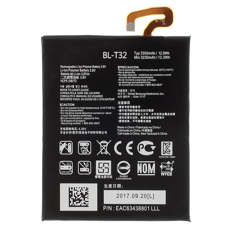 Para LG G6 H870 3.8V 3300mah Polimador de Litio Recargable Batería Batería de Reemplazo (BL-T32) (sin Logotipo)