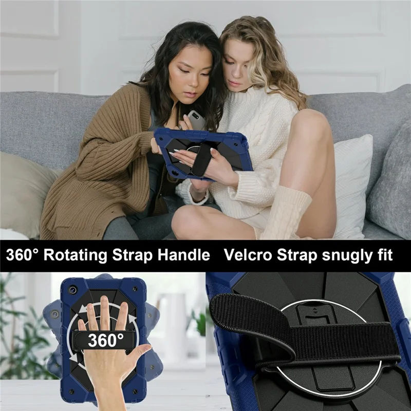 حالة لسامسونج جالكسي تاب A11+ غطاء لوحي من السيليكون + PC مع حامل قابل للطي وشريط عملي - أزرق داكن / أسود