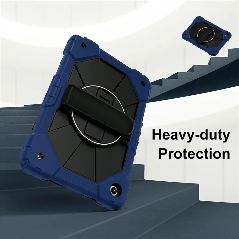 حالة لسامسونج جالكسي تاب A11+ غطاء لوحي من السيليكون + PC مع حامل قابل للطي وشريط عملي - أزرق داكن / أسود