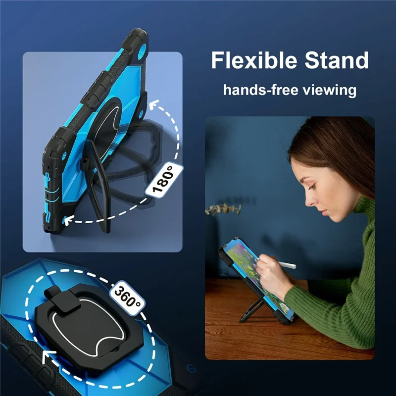 For Samsung Galaxy Tab A11+ Case Silicone + PC Hand Grip Kickstand Tablet Cover with Shoulder Strap - Black  /  Blue