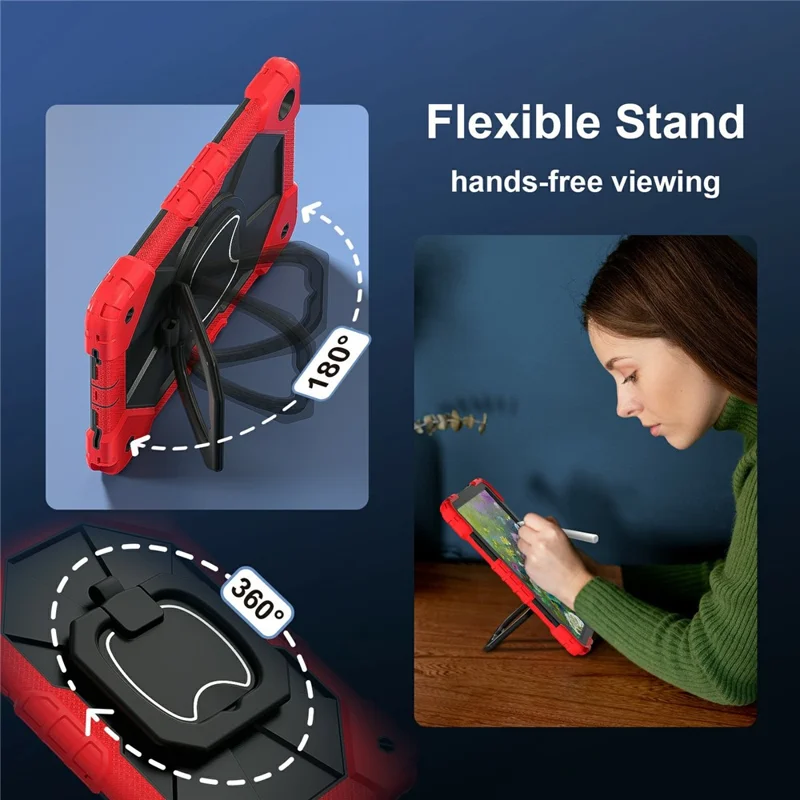 For Samsung Galaxy Tab A11+ Case Silicone + PC Hand Grip Kickstand Tablet Cover with Shoulder Strap - Red  /  Black