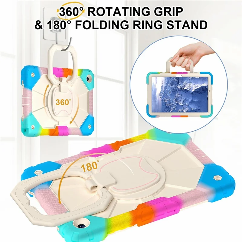 For Samsung Galaxy Tab A11+ Case Silicone + PC Hand Grip Kickstand Tablet Cover with Shoulder Strap - Colorful Blue