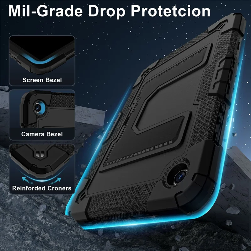 Voor Samsung Galaxy Tab A11+ hoesje met standaard en draagkoord Anti-drop PC + Siliconen tablet hoes - Zwart / Zwart