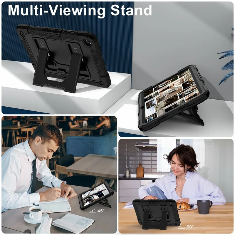 Voor Samsung Galaxy Tab A11+ hoesje met standaard en draagkoord Anti-drop PC + Siliconen tablet hoes - Zwart / Zwart