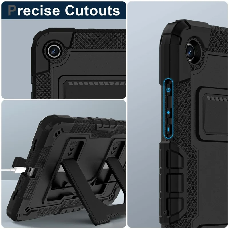 Voor Samsung Galaxy Tab A11+ hoesje met standaard en draagkoord Anti-drop PC + Siliconen tablet hoes - Zwart / Zwart