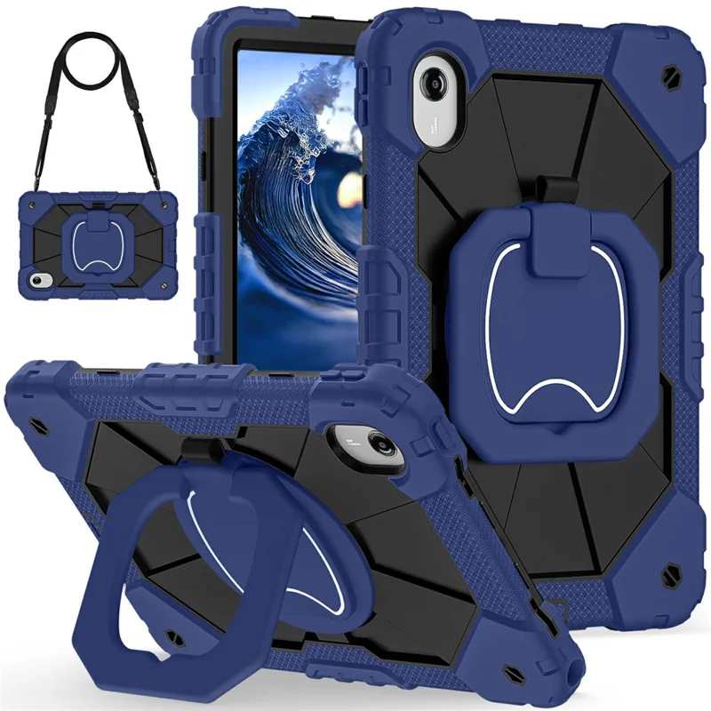 Custodia per tablet per Lenovo Idea Tab / Tab K11 Gen 2 / Xiaoxin Pad 11 2025 / Tab M11 in silicone + impugnatura in PC con supporto per lo schienale e tracolla - Blu navy / Nero