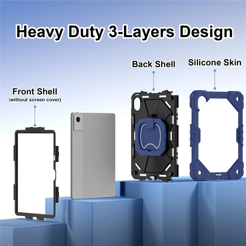 Custodia per tablet per Lenovo Idea Tab / Tab K11 Gen 2 / Xiaoxin Pad 11 2025 / Tab M11 in silicone + impugnatura in PC con supporto per lo schienale e tracolla - Blu navy / Nero