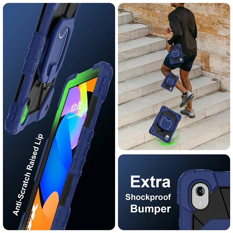 Custodia per tablet per Lenovo Idea Tab / Tab K11 Gen 2 / Xiaoxin Pad 11 2025 / Tab M11 in silicone + impugnatura in PC con supporto per lo schienale e tracolla - Blu navy / Nero