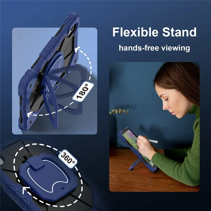 Custodia per tablet per Lenovo Idea Tab / Tab K11 Gen 2 / Xiaoxin Pad 11 2025 / Tab M11 in silicone + impugnatura in PC con supporto per lo schienale e tracolla - Blu navy / Nero