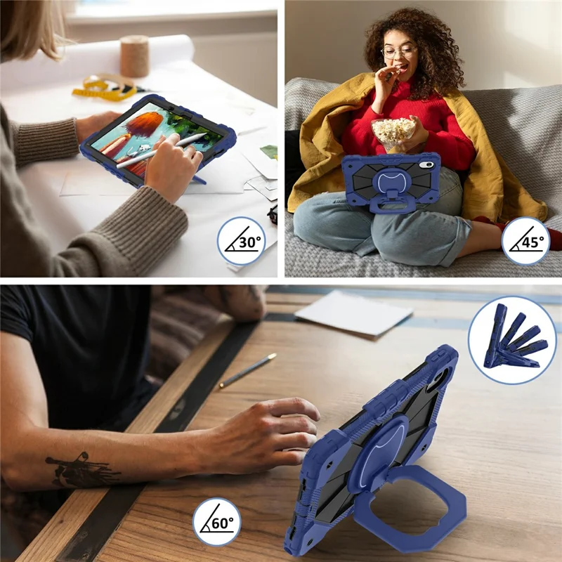 Custodia per tablet per Lenovo Idea Tab / Tab K11 Gen 2 / Xiaoxin Pad 11 2025 / Tab M11 in silicone + impugnatura in PC con supporto per lo schienale e tracolla - Blu navy / Nero