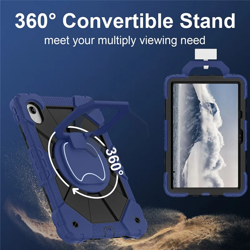 Custodia per tablet per Lenovo Idea Tab / Tab K11 Gen 2 / Xiaoxin Pad 11 2025 / Tab M11 in silicone + impugnatura in PC con supporto per lo schienale e tracolla - Blu navy / Nero