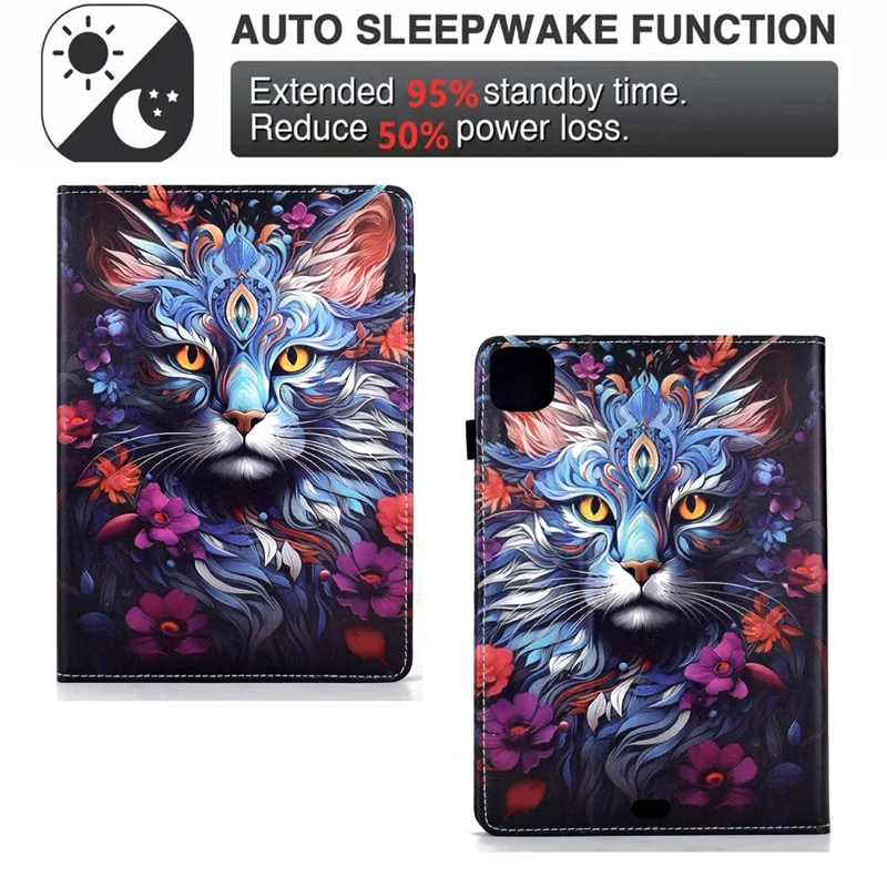 Leather Case for iPad Air 11 (2025) / (2024) / Air (2022) / (2020) / iPad Pro 11 (2022) / (2021) / (2020) / (2018) Pattern Print Card Slots Stand Tablet Cover - Colorful Cat