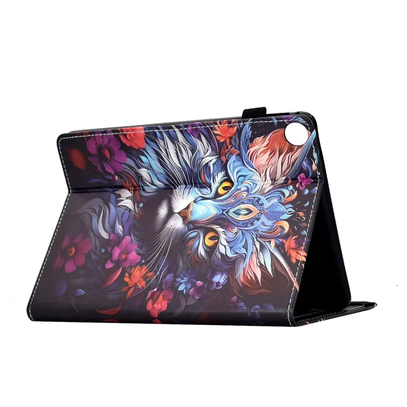 Per Samsung Galaxy Tab A11 / A9 Custodia in Pelle Stampa Motivo Slot per Schede Supporto Sonno Automatico Sveglia Copertura Tablet - Gatto Colorato