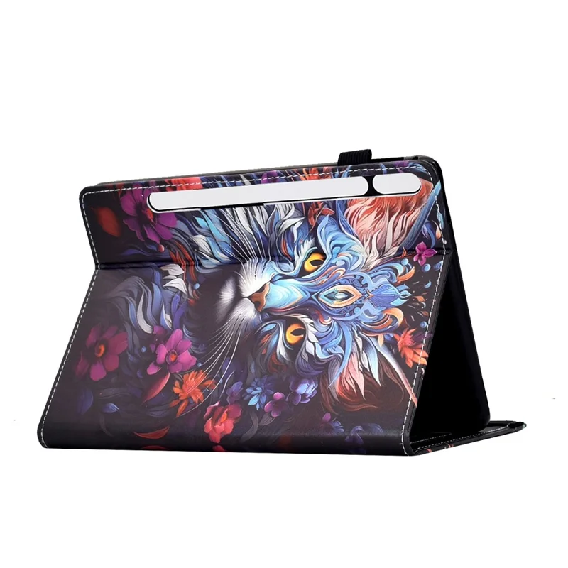 Leren hoesje voor Samsung Galaxy Tab S10 FE / S10 Lite / S9 FE / S9, patroonprint met kaarthouders, standaard, automatisch inslapen/actief, tabletcover - kleurrijke kat
