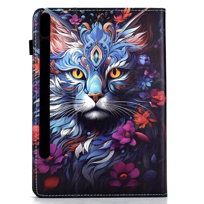 Leren hoesje voor Samsung Galaxy Tab S10 FE / S10 Lite / S9 FE / S9, patroonprint met kaarthouders, standaard, automatisch inslapen/actief, tabletcover - kleurrijke kat