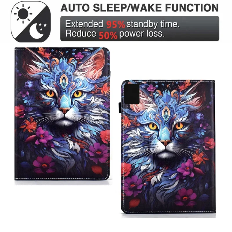For Lenovo Tab M9 Leather Case Pattern Print Card Slots Stand Auto Sleep Wake Tablet Cover - Colorful Cat