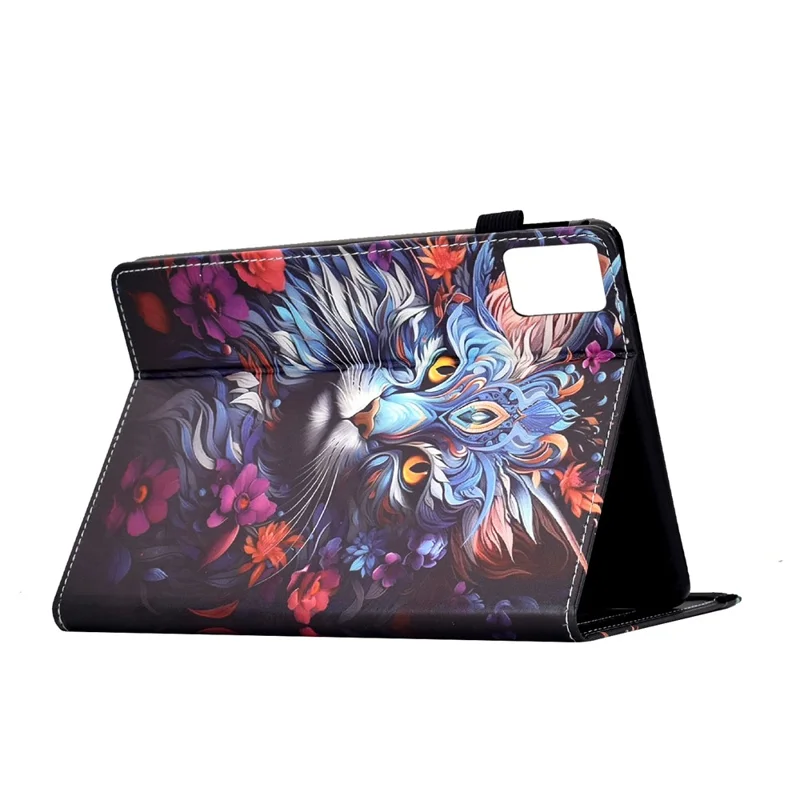 For Lenovo Tab M11 / Xiaoxin Pad 11 2024 Læderetui med Mønstertryk, Kortpladser, Ståfunktion, Automatisk Sluk/Tænd - Farverig Kat