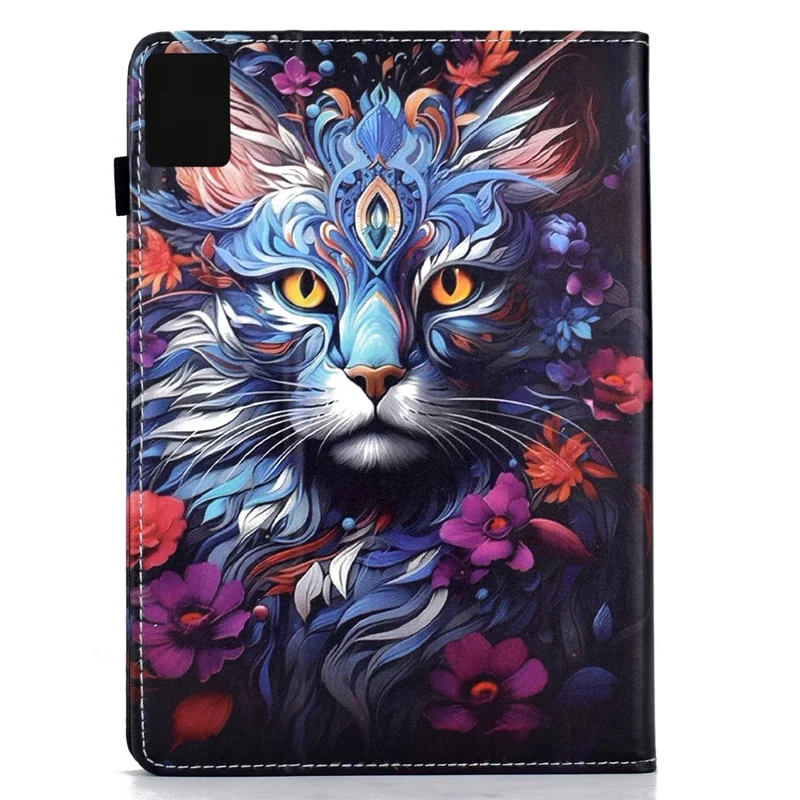 For Lenovo Tab M11 / Xiaoxin Pad 11 2024 Læderetui med Mønstertryk, Kortpladser, Ståfunktion, Automatisk Sluk/Tænd - Farverig Kat