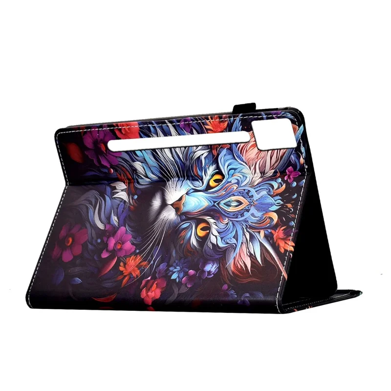 For Lenovo Idea Tab Pro / Tab P12 Pro Gen 2 Leather Case Pattern Print Card Slots Stand Auto Sleep Wake Tablet Cover - Colorful Cat