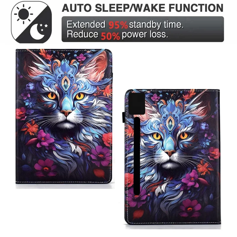 For Lenovo Idea Tab Pro / Tab P12 Pro Gen 2 Leather Case Pattern Print Card Slots Stand Auto Sleep Wake Tablet Cover - Colorful Cat