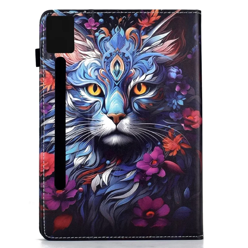 For Lenovo Idea Tab Pro / Tab P12 Pro Gen 2 Leather Case Pattern Print Card Slots Stand Auto Sleep Wake Tablet Cover - Colorful Cat