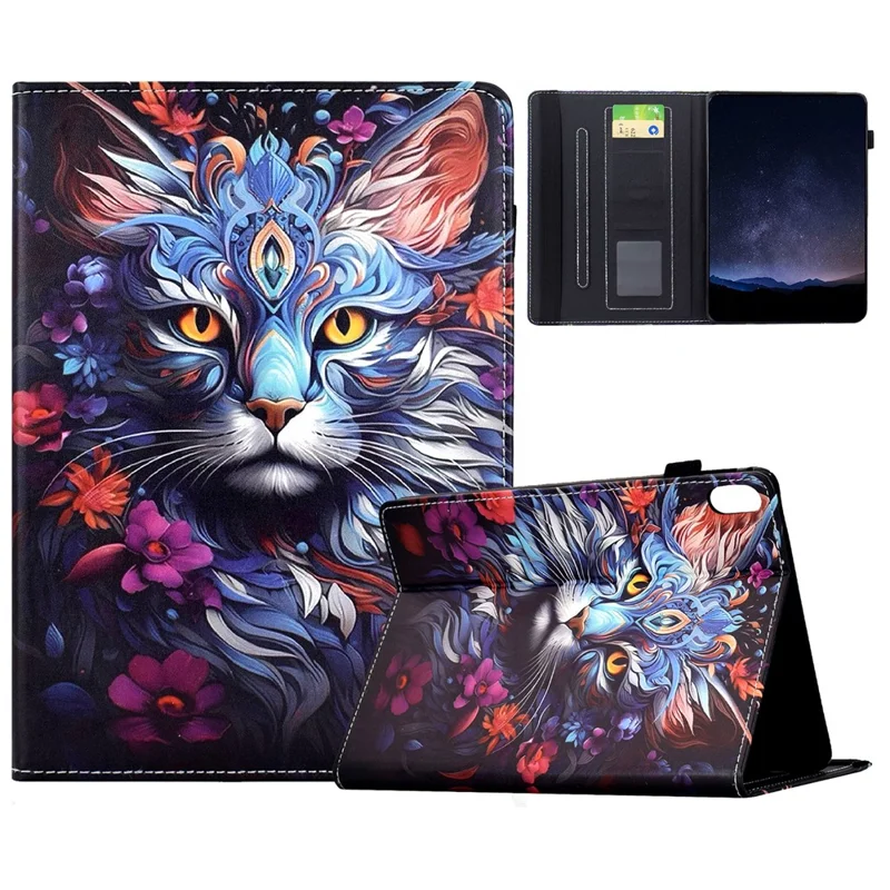 For Xiaomi Redmi Pad 2 Leather Case Pattern Print Card Slots Stand Auto Sleep Wake Tablet Cover - Colorful Cat