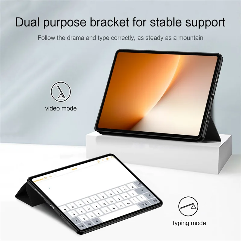 For Honor MagicPad 3 Pro Case PU Leather TPU Back Trifold Stand Tablet Cover - Black