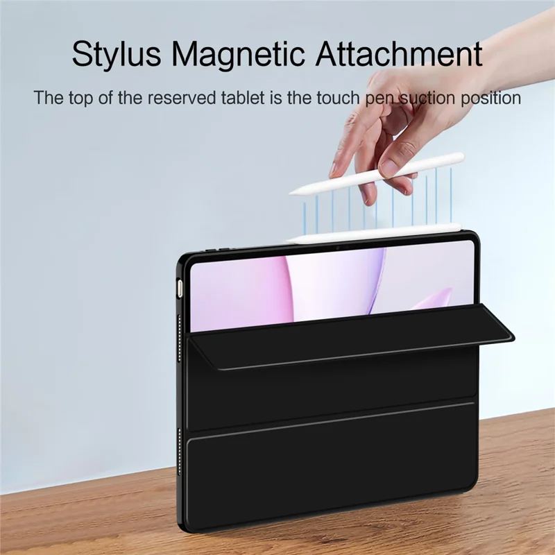 For Honor MagicPad3 Case PU Leather TPU Back Trifold Stand Tablet Cover - Black