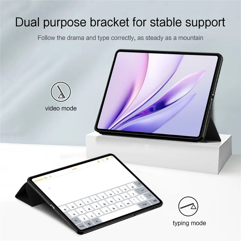 For Honor MagicPad3 Case PU Leather TPU Back Trifold Stand Tablet Cover - Black